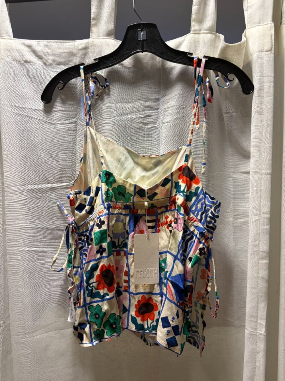 FRNCH Paris — Graphic Print Tie-Shoulder Babydoll Cami Top NWT (M) - Picture 3 of 3